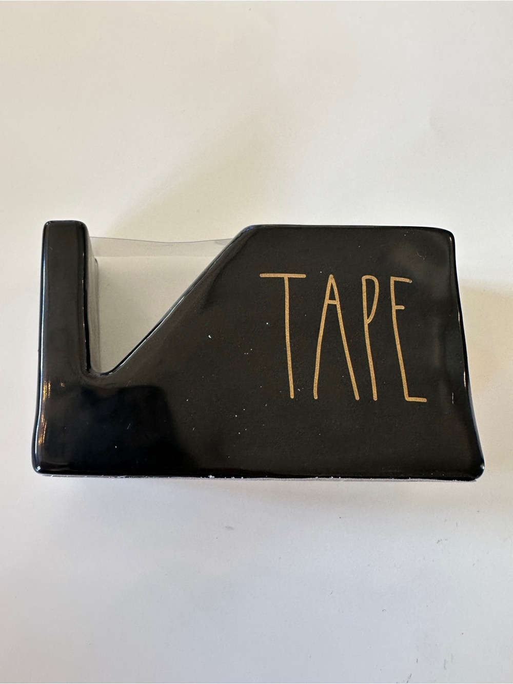 Rae Dunn Black Ceramic Tape Dispenser with Gold Lettering